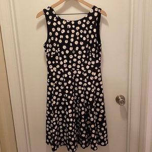 Brown and white polka dot a-line DKNY dress. Size 8.